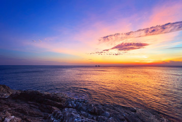 Tropical beach at sunset.