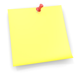 Sticky note with a red semi transparent plastic pushpin.
