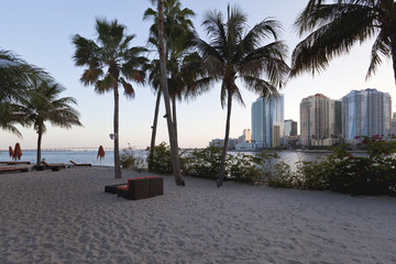 downtown miami vista from island beach