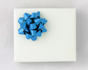 Blue star ribbon on White paper box