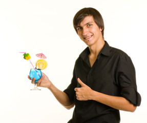 bartender portrait isolated  with alcohol cocktail drink