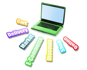 E-commerce message and laptop