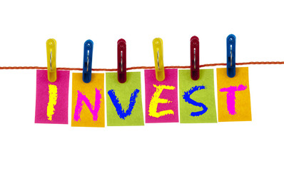 Invest word on laundry hook