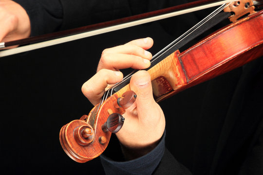 Violin is in the hands of professional violinist.