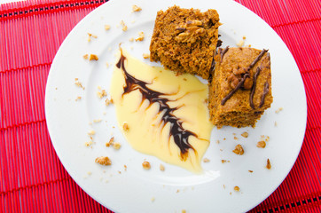 Sweet cake dessert in the plate