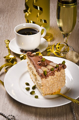 Halva Torte,Kaffe und Sekt