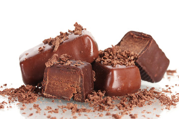 Сhocolate candy covered with chocolate shavings isolated