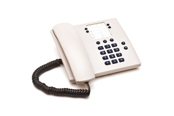 Grey plastic telephone on white background