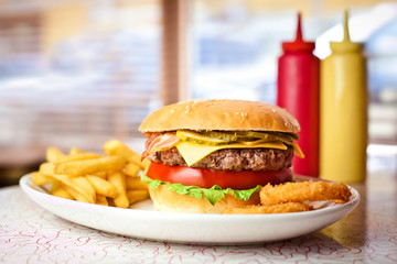 Fresh hamburger with french fries. - 37522986