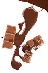 Chocolate abstract background. Bars and liquid chocolate