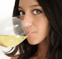 Beautiful female woman / model drinking wine