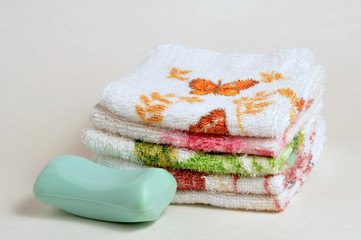 Fototapeta na wymiar Washclothes and Soap
