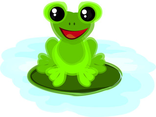 Little Frog Cartoon Character sitting in a pond