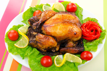 Roasted turkey on the festive table
