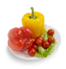 vegetarian health food, Fresh vegetables on white plate