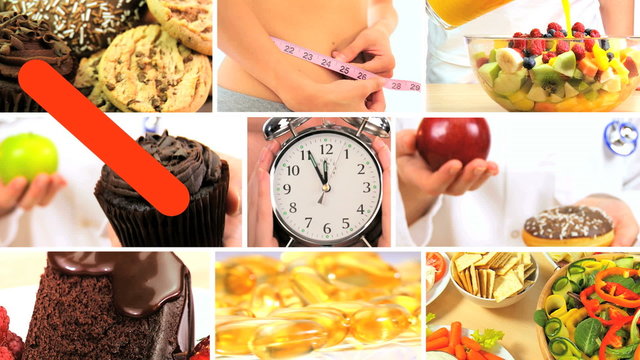 Montage of Choices Between Healthy & Unhealthy Foods