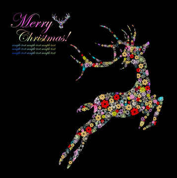 Christmas background reindeer design by snowflakes