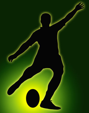Green Glow Ball Sport Silhouette - Rugby Football Kicker