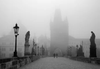 Wall murals Charles Bridge Prague - Charles bridge in the morning fog