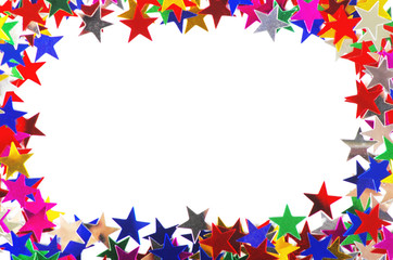 Fototapeta na wymiar Star shaped confetti of different colors frame