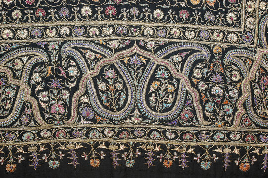 traditional paisley floral design ,black vintage  textile , Royal Rajasthan, India