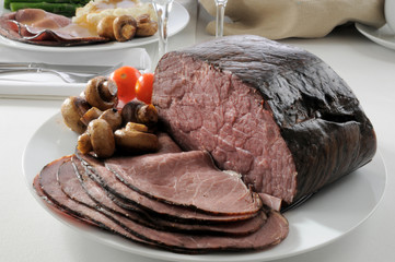 Roast beef and sauteed mushrooms
