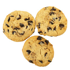 chocolate chip cookies isolated on a white background.
