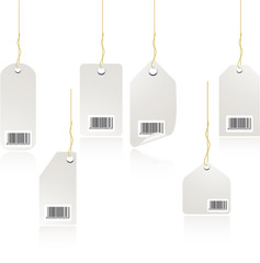 Elegant silver price tag set with reflection on white