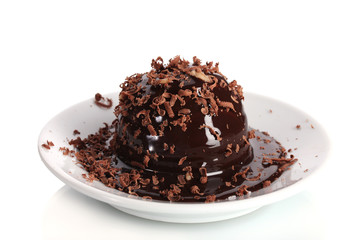 Сhocolate cookie poured chocolate with chocolate shavings