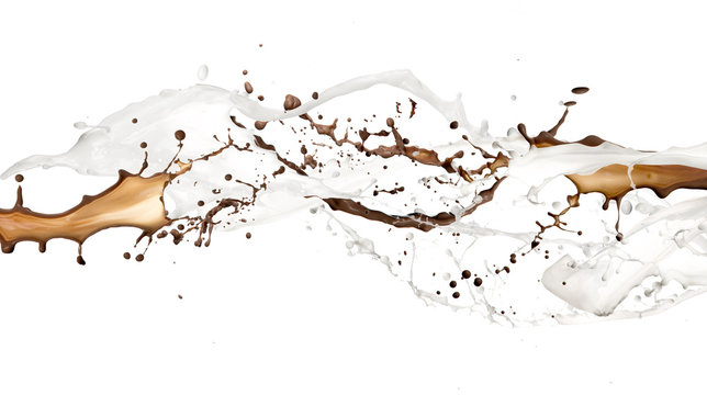 Chocolate and milk splash, isolated on white background