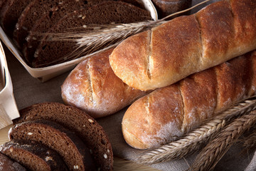 tasty baked bread on table