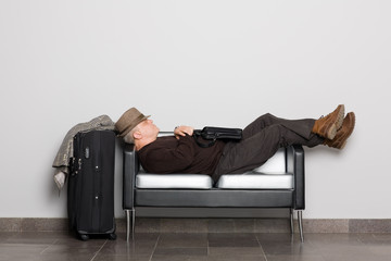 Tourist in anticipation of landing on aircraft