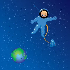 Crédence de cuisine en verre imprimé Cosmos astronaute de dessin animé dans l& 39 espace