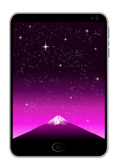 Mobile Phone with FUJI Mt. Background, vector image.