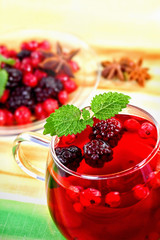 Cup of fruit tea close up shoot