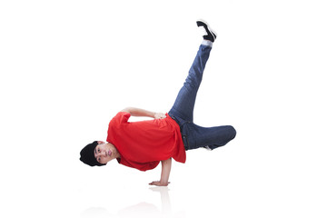 Asian guy breakdancing isolated on white