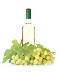 Fototapeta na wymiar White wine bottle and grapes