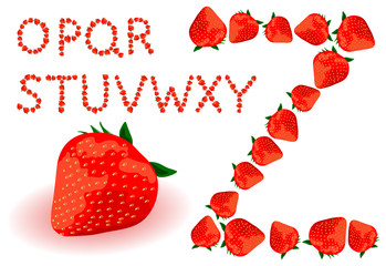 Vector strawberries alphabet on a white background