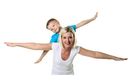 mother with son in studio