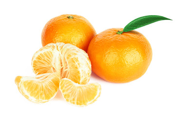Fresh tangerine with leaves and segments