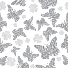 Grey butterfly seamless vector background