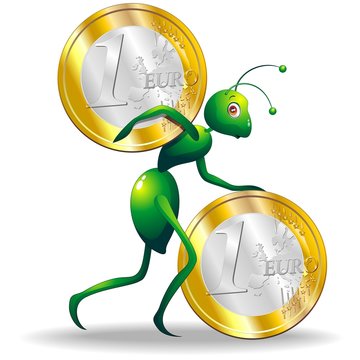 Formica Economia Moneta-Ant Economy Coin-Cartoon-Vector