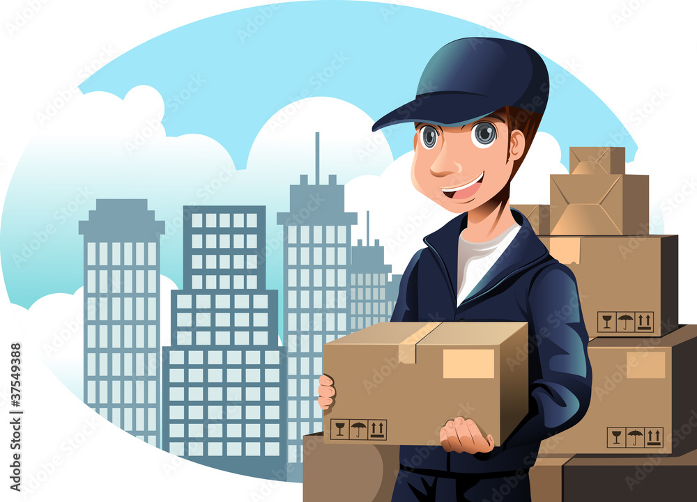 Wall mural delivery man