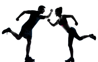 Fototapeta na wymiar one couple man woman exercising workout fitness