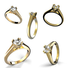 Wedding ring with diamond on white background. Sign of love