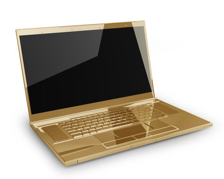 Gold Laptop Isolated On White Background 3d