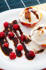 Ice cream served with berries