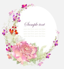 Greeting card with peony. Illustration peony.