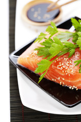 fresh salmon and soy sause