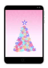 Mobile Phone with Christmas tree Background, vector image.